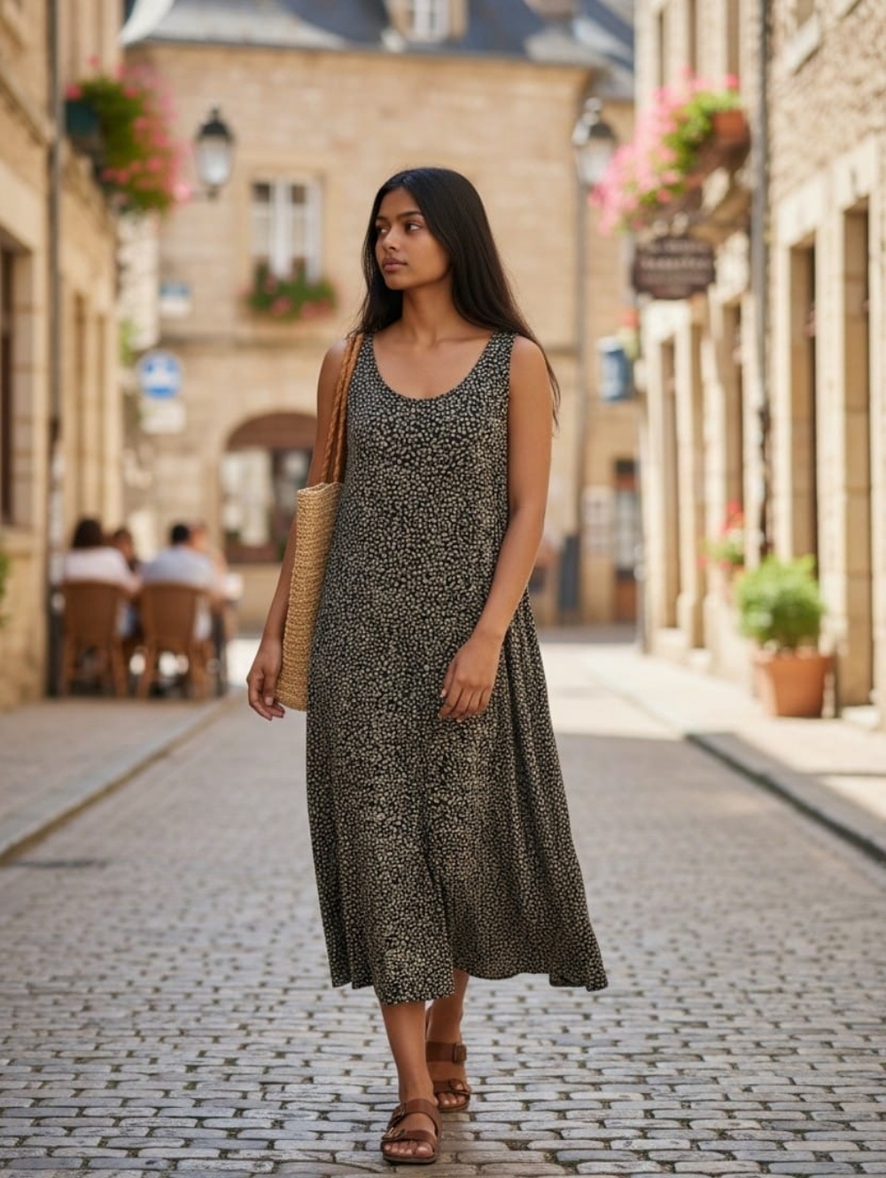 Sleeveless Black Ditsy Midi Dress - Classic Floral Print